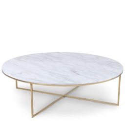 Couchtisch GISELLE - Runder Couchtisch, weiße Marmoroptik & Messing, Ø120