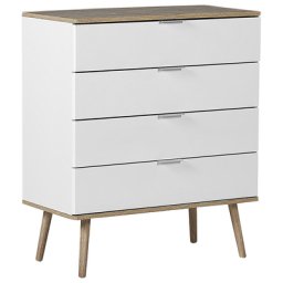 Kommode Weiß/heller Holzfarbton MDF Platte Kiefernholz 40 x 79 x 93 cm Modern Skandinavischer Stil Geräumige Schubladen Wohnzimmer