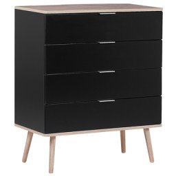 Kommode Schwarz/heller Holzfarbton MDF Platte Kiefernholz 40 x 79 x 93 cm Modern Skandinavischer Stil Geräumige Schubladen Wohnzimmer
