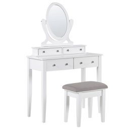 Schminktisch Weiß 144 x 40 x 90 cm Hocker Kippbarer Ovaler Spiegel 4 Schubladen Schlafzimmer Wohnzimmer Aufbewahrung Kosmetika