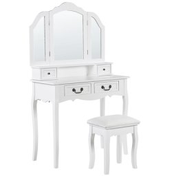 Schminktisch Weiß 149 x 40 x 90 cm Hocker 3-teiliger Klappspiegel 4 Schubladen Schlafzimmer Wohnzimmer Aufbewahrung Kosmetika