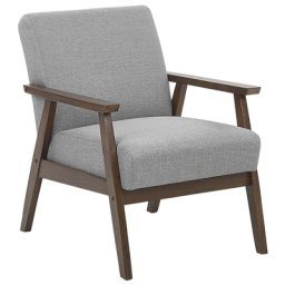 Sessel Grau Polsterbezug mit Armlehnen Holzgestell Wohnzimmerausstattung Salon Schlafzimmer Essbereich Flur