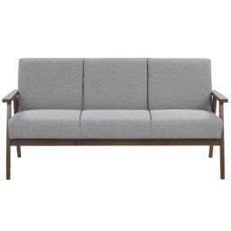 Sofa Grau Polsterbezug 3-Sitzer Retro Stil mit Holzbeinen Federkern Diele Wohnzimmer Salon Möbel Wohnecke Sitzecke
