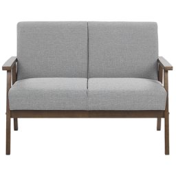 Sofa Grau Polsterbezug 2-Sitzer Retro Stil mit Holzbeinen Federkern Diele Wohnzimmer Salon Möbel Wohnecke Sitzecke