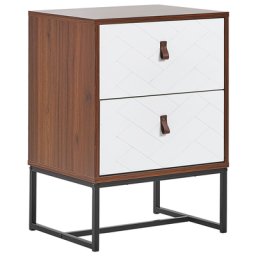 Moderner Nachttisch Dunklerholzfarbton / Weiß 2 Schubladen MDF- Platte Metall für Schlafzimmer für Wohnzimmer
