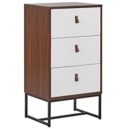 Moderne Kommode Dunkler Holzfarbton / Weiß 3 Schubladen MDF- Platte Metall für Schlafzimmer für Wohnzimmer