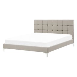 Doppelbett Taupe Kunstleder Metallbeine 140 x 200 cm Bequem Glamour Schlaffzimmer