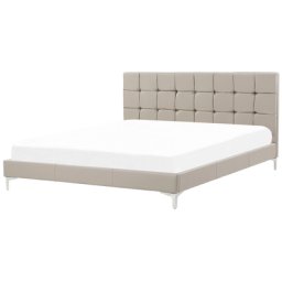 Doppelbett Taupe Kunstleder Metallbeine 180 x 200 cm Bequem Glamour Schlaffzimmer