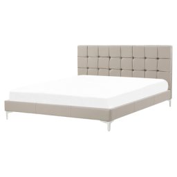 Doppelbett Taupe Kunstleder Metallbeine 160 x 200 cm Bequem Glamour Schlaffzimmer
