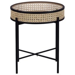 Beistelltisch Beige Rattan Rund ⌀ 36 cm mit Metallgestell Schwarz Wiener Geflecht Boho Stil Wohnzimmer Schlaffzimmer Sofatisch