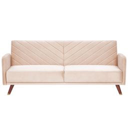 Sofa 3-Sitzer Beige Samtstoff Schlaffunktion Retro Modern Wohnzimmer