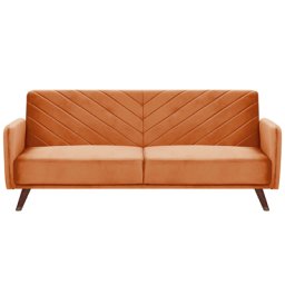 Sofa Dreisitzer Orange Samtstoffbezug Schlafcouch Funktionell Komfortabel Rechteckig Modern