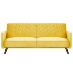 Sofa Dreisitzer Gelb Samtstoffbezug Schlafcouch Funktionell Komfortabel Rechteckig Modern