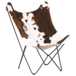 Sessel Braun und Weiß Stoff mit Haarnadel Metallgestell Kuhflecken-Muster Retro Stil Butterfly-Sessel Schmetterlingssessel Wohnzimmer Sitzmöbel