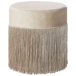 Pouf Taupe Samtstoff mit Fransen Rund Boho-Stil