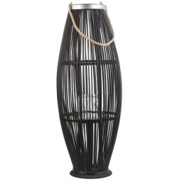 Bambusholz Deko Laterne schwarz Flechtoptik Windlicht mit Glaseinsatz Retro Gartenlaterne Kerzenhalter Kerzenständer 84 cm Tahiti