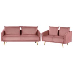 Sofa Set Rosa aus Samtstoff Sitzgruppe mit Metallbeinen und abziehbaren Kissenbezüge Langlebig Glamourös Edel Zierkissen Wohnzimmer