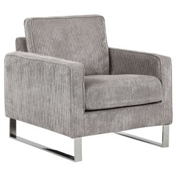 Sessel Grau Cord Lederoptik Edelstahl Dicke Sitzfläche Retro-Stil Wohnzimmer