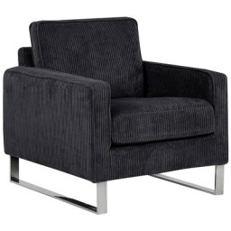 Sessel Schwarz Cord Lederoptik Edelstahl Dicke Sitzfläche Retro-Stil Wohnzimmer
