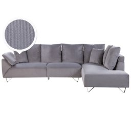 Ecksofa Grau Kordbezug 266 x 181 cm abziehbare Kissenbezüge dekorative Metallbeine Modern Trendig Elegant