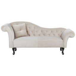 Chaiselongue Linksseitig Beige Samtstoff Holzfüße Glamourös Mit Zierkissen
