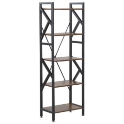 Regal Schwarz Dunkler Holzfarbton MDF Platte Pulverbeschichteter Stahl 150 x 47 x 30 cm Industiell 5 Fächer Viel Stauraum Praktisch Wohnzimmer