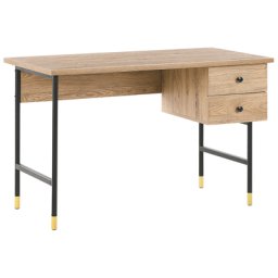 Schreibtisch Schwarz / Heller Holzfarbton Metall 120 x 60 cm mit 2 Schubladen Wohnzimmer Arbeitszimmer Retrostil