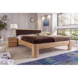 Doppelbett 200x200 cm Kernbuche massiv mit Polsterkopfteil braun Verona