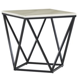 Beistelltisch Beige MDF Marmor Optik quadratisch 50x50 cm mit schwarzem Metallgestell Modern Glamour Stil Sofatisch Wohnzimmer Salon Möbel
