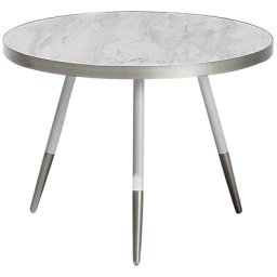 Couchtisch Weiß mit Silber Metallgestell Marmor Optik Rund Elegant Modern