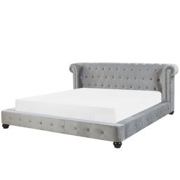 Polsterbett Grau 180 x 200 cm Samtstoff Mit Lattenrost Gepolstertes Kopfteil Chesterfield