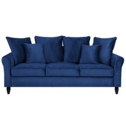 Sofa Dunkelblau Samtstoff 3-Sitzer Traditionell Modern Zierkissen Wohnzimmer