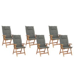 Gartenstuhl mit Auflagen 12-teilig Graphitgrau Polsterbezug Braun Akazienholz verstellbar klappbar Rustikal Landhaus Stil Balkon Terrasse
