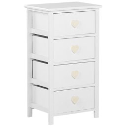 Kommode in Weiß aus MDF Platte und Paulowniaholz mit 4 Schubladen 73 x 40 x 29 cm Skandinavisch Modern Schlafzimmer Kinderzimmer