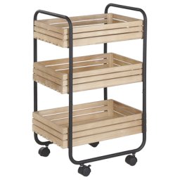 Servierwagen Hellbraun Paulownia Holz schwarzes Metallgestell rechteckig mit Rollen 3 Ablagen Industrie Stil Küche Wohnzimmer Salon Möbel