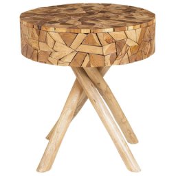 Beistelltisch Teakholz Hellbraun 50 cm Lackiert Unbehandelte Holzbeine Rundliche Tischplatte Multifunktional Oval Rustikal