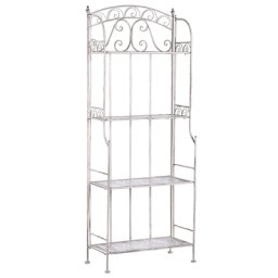 Gartenregal aus Metall Weiß mit 4 Ablageflächen dekorative Verzierungen Gartenmöbel Gartenschrank Pflanzenregal Terrasse Balkon