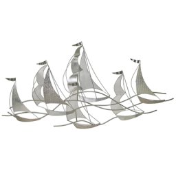 Wanddekoration Silber / Weiß Segelboote Unregelmäßig 67 x 132 cm aus Metall Modernes Design Wohnzimmer Flur Büro Kinderzimmer