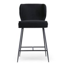 Barhocker WAYNE - Barhocker, Samt in Schwarz & schwarzes Metall, H65