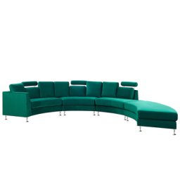Sofa mit Ottomane Dunkelgrün Samtstoff 7-Sitzer U-Förmig Halbrund Verstellbare Kopfstützen Wohnlandschaft Ecksofa Modulsofa Modern Wohnzimmer