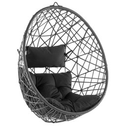 Hängesessel Schwarz Polyrattan Korbsessel inkl. Kissen Outdoor Indoor Boho Stil Salon Lounge Wohnzimmer Schlafzimmer Möbel