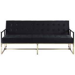 Sofa Schwarz Samtstoff Gestell in Gold 3-Sitzer Schlaffunktion Zeitgenössisch Wohnzimmer