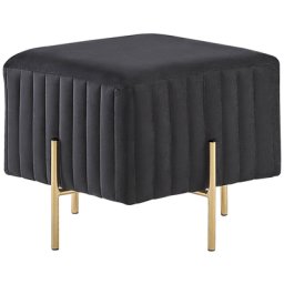 Pouf Sitzhocker Schwarz Samtstoff goldene Metallbeine 45 x 45 cm Glamour Elegant