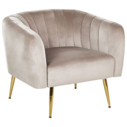 Cocktailsessel Taupe Polsterbezug aus Samtstoff mit Metallgestell in Gold Glamouröser Edler Stil Wohnzimmer Salon Esszimmer Flur