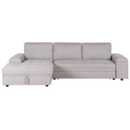 Ecksofa Grau Polsterbezug L-Förmig Rechtsseitig Schlaffunktion Bettkasten Armlehne mit Stauraum Modern Wohnzimmer
