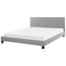 Bett Hellgrau Polsterbezug 180 x 200 cm mit Lattenrost mit vertikalen Ziernähten Schlafzimmer Modernes Design