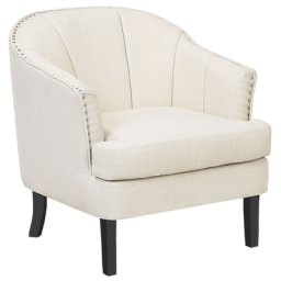 Sessel Beige Polsterbezug mit Holzbeinen Gummibaumholz Dicke Sitzfläche Retro-Stil Wohnzimmer Salon Büro Arbeitszimmer