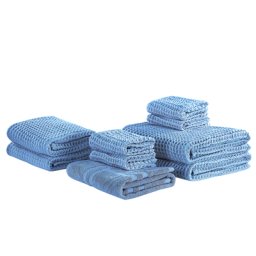 Badehandtuch Set mit Badematte 9-teilig Blau Baumwolle Zero-Twist-Garn verschiedene Größen Badezimmer Ausstattung