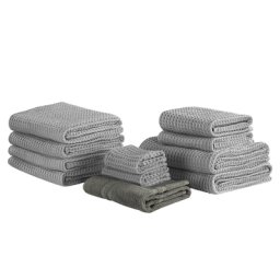 Badehandtuch Set mit Badematte 11-teilig Grau Baumwolle Zero-Twist-Garn verschiedene Größen Badezimmer Ausstattung