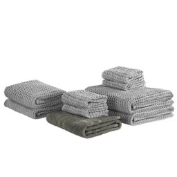 Badehandtuch Set mit Badematte 9-teilig Grau Baumwolle Zero-Twist-Garn verschiedene Größen Badezimmer Ausstattung